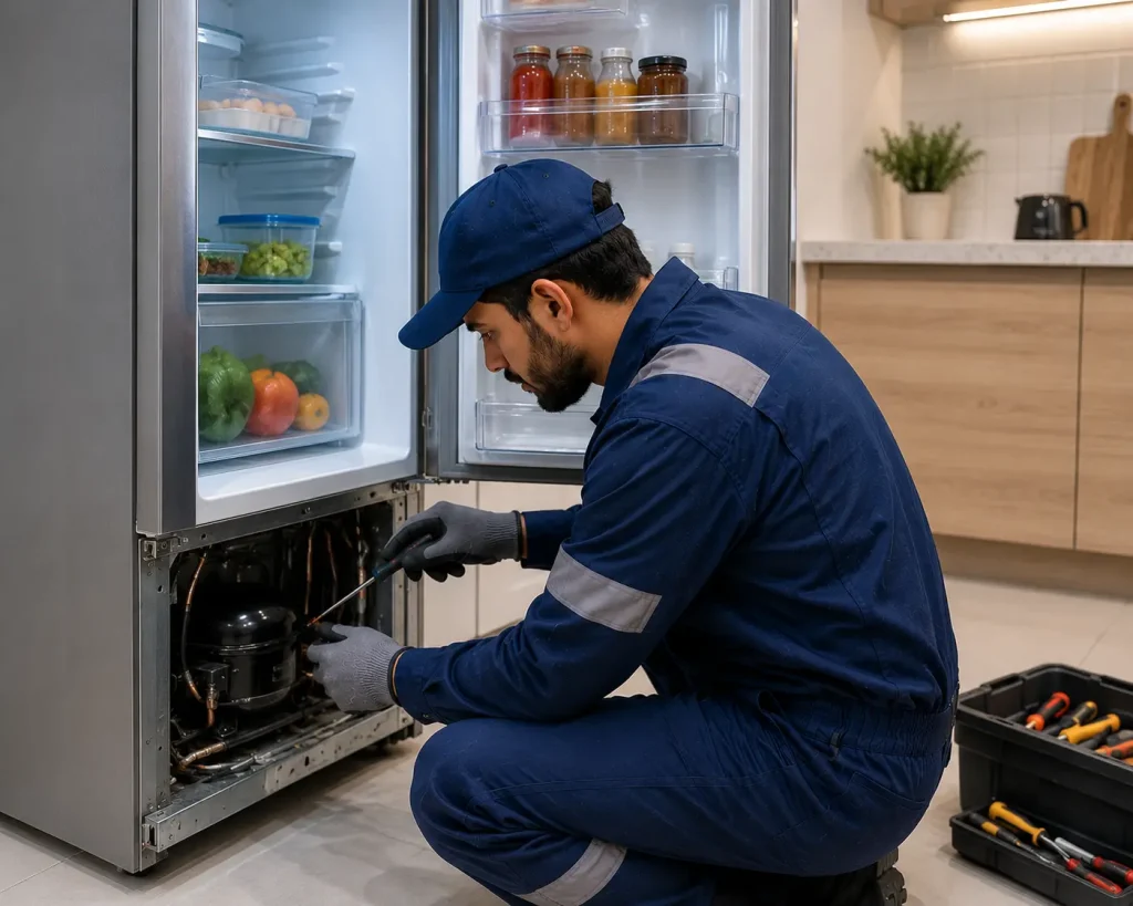 AccoolFix provides refrigerator maintenance and repair in Riyadh (صيانة وإصلاح تلاجه) — compressor service, Freon recharge, defrost repair, all brands. Same-day response. Call now.